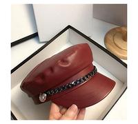 BGAZA Cappelli di Moda for Le Donne Inverno Mi-legioparpe Catena Coreana PU. Berretto retrò retrò da Esterno in Pelle(Rot)