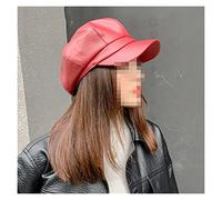 BGAZA Cappelli Invernali Autunno Moda Donna in Pelle massello in Pelle Ottagonale Newsboy Cappucci Signore Casual PU. Cappello da Femmina del Berretto Invernale del Cappello(Rot)