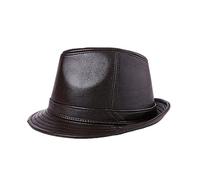BGAZA Cappello da Fedora in Vera Pelle Uomo Marrone Vintage Jazz Caps Classico Maschio Autunno Inverno retrò Trilby Cappello Signore Fedora(Brown,XL (57-58 cm))