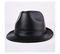 BGAZA Cappello in Vera Pelle Uomo Marrone Top Cappelli Trilby Cappelli Bowler Vera Pelle Maschio Designer Autunno Inverno Jazz cap(Black Hat,2XL (59-60 cm))