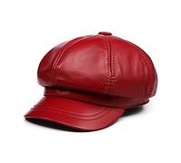BGAZA Cappello in Vera Pelle Vintage Cappello da Donna Newsboy cap Rosa Panettiere Ragazzo Tappo h-High Qua-lity Ladies Inverno Cappuccio Ottagonale(Rot,L(55-56cm))