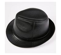 BGAZA Cappello Reale in Pelle Jazz Cappello Uomo Autunno Inverno Inverno Stile Britannico Marrone Nero Berretto Piatto Nero(Noir,XL57-58cm)
