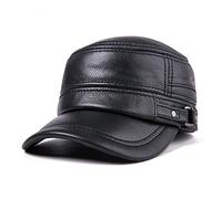 BGAZA Cappuccio di Inverno Autunno Uomo Esercito Mi-leccata Pelle Pelle Pelle Nera Pelle Cappello Maschio Vintage hig-h Qua-lity papà Caps(Black cap,L(57-60 cm))