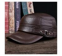 BGAZA Cappuccio di Inverno Autunno Uomo Esercito Mi-leccata Pelle Pelle Pelle Nera Pelle Cappello Maschio Vintage hig-h Qua-lity papà Caps(Dark Brown cap,M(55-57 cm))