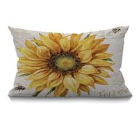 BGBDEIA Federa per cuscino con girasole vintage con design retrò, in cotone e lino, decorativa, rettangolare, per divano e letto, 30 x 50 cm
