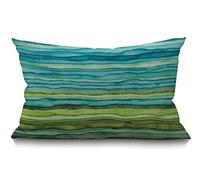 BGBDEIA - Federa per cuscino con motivo a onde striate, dipinto a mano con gradiente di blu e verde marino, in cotone e lino, per divano, decorativa, forma oblunga, 30 x 50 cm, 12x20 pollici