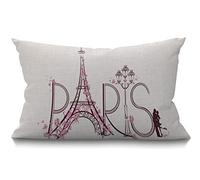 BGBDEIA - Federa per cuscino decorativa Torre Eiffel di Parigi con amore, in cotone e lino, federa rettangolare per divano e letto, 30 x 50 cm, 12"X20"