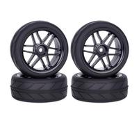 BGDIEAKIN 1Set di Pneumatici in Gomma e Cerchioni Mozzo 12mm Esagonale for 1/10 RC Crawler su Strada Auto for Ta-Miya TT01 TT02 HSP HPI Parti di Aggiornamento(Black B)