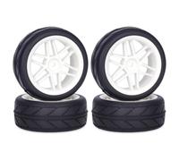 BGDIEAKIN 1Set di Pneumatici in Gomma e Cerchioni Mozzo 12mm Esagonale for 1/10 RC Crawler su Strada Auto for Ta-Miya TT01 TT02 HSP HPI Parti di Aggiornamento(White B)