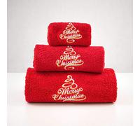 BGEUROPE Set di 3 asciugamani da bagno ricamati rossi - Ref. Merry Christmas