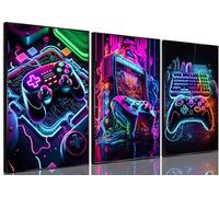 BGFCE 3 pezzi Decorazione per sala giochi Neon Gaming Poster Wall Art Gamer Accessori a tema Stampa su tela per console di gioco Immagine per bambini Giochi per ragazzi Camera da letto per ragazzi