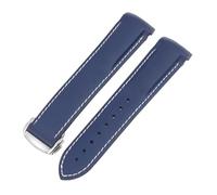 BGFFDSZ Cinturino in gomma impermeabile compatibile con Hamilton Khaki Navy Frogman H77605135 fibbia pieghevole in silicone curva(Blue white line B,22mm)