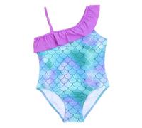 BGFIPAJG Costume Intero da Bagno per Bambine con Spalline Sottili e Bordo a Squame di Pesce e Loto