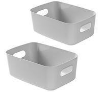 Bgfuni 2Pcs Cestino Portaoggetti, Box Organizer, Cestini da Studio con Manico,Scatola Portaoggetti Cosmetica Organizzatore Ordinato Cesto Portaoggetti per Bagno di Casa Ufficio,20x14x7.5cm(Grigio)