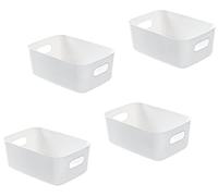 Bgfuni Set di 4 Box Portaoggetti,Cestino Portaoggetti,Scatole Cassetti Bagno,Cestini da Studio con Manico,Scatola Portaoggetti Ceste per Bagno Ordinato Cesto Portaoggetti per Casa Ufficio(Bianco)