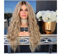 BGHJUE N Wig Medium Wavy Long Roll Synthetic Wig Blend 50% Human Hair Middle Parting Fashion Cosplay Party Work Wigs For Women Average Cap Size