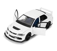 BGHSCA Compatibile con auto 1:32 Mitsubishi Lancer Evoluzione, Pull Back Diecast Collectible Toy Car con suoni e luci per bambini, ragazzi ragazze e adulti, regalo bianco