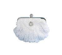 BGHYJKOL Borsa A Conchiglia Borsa da sera di lusso con perle sposa, borsa donna, pochette elegante perline a cascata e strass(DS1089white)
