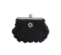 BGHYJKOL Borsa A Conchiglia Borsa da sera di lusso con perle sposa, borsa donna, pochette elegante perline a cascata e strass(DS1089black)