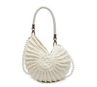 BGHYJKOL Borsa A Conchiglia Borsa intrecciata a mano da donna, borsa a tracolla con conchiglia di mare, graziose perle, catene, a fatta a, piccole borse originali(Beige)