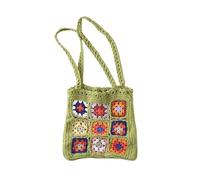 BGHYJKOL Borsa Uncinetto Handmade Crochet Weaving Bag Summer Retro Grid Shoulder Mixed Color Flower Block Handbag Leisure Top-Handle(Green)