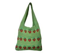 BGHYJKOL Borsa Uncinetto Strawberry Pattern Knitted Shoulder Bag Women's Handbag Feeling Crochet Single Strap Shopping Crossbody(Green)