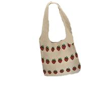BGHYJKOL Borsa Uncinetto Strawberry Pattern Knitted Shoulder Bag Women's Handbag Feeling Crochet Single Strap Shopping Crossbody(Khaki)