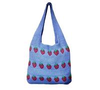 BGHYJKOL Borsa Uncinetto Strawberry Pattern Knitted Shoulder Bag Women's Handbag Feeling Crochet Single Strap Shopping Crossbody(Blue)