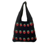 BGHYJKOL Borsa Uncinetto Strawberry Pattern Knitted Shoulder Bag Women's Handbag Feeling Crochet Single Strap Shopping Crossbody(Black)