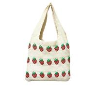 BGHYJKOL Borsa Uncinetto Strawberry Pattern Knitted Shoulder Bag Women's Handbag Feeling Crochet Single Strap Shopping Crossbody(Beige white)