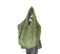 BGHYJKOL Borsa Uncinetto Women Boho Crochet Bag With Colored Beads Aesthetic Knit Large Capacity Knitted Tote Handbag Ladies Daily(1pc-Green)