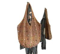 BGHYJKOL Borsa Uncinetto Women Boho Crochet Bag With Colored Beads Aesthetic Knit Large Capacity Knitted Tote Handbag Ladies Daily(1pc-Khaki)