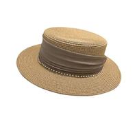 BGHYJKOL Cappello Da Spiaggia Donna Cappelli estivi eleganti da sole con catena di perle, for donna, cappello paglia Panama a tesa larga, anti-UV, spiaggia, for ragazza(Khaki)