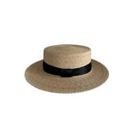 BGHYJKOL Cappello Da Spiaggia Donna Cappello da sole vintage estivo donna con tesa larga e parte superiore piatta, fatto a mano in rafia paglia(Black Silk Ribbon)