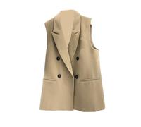 BGHYJKOL Gilet Aderente Da Donna Blazer da donna elegante oversize, con revers a lancia, senza maniche, casual, nero(Khaki,XL)