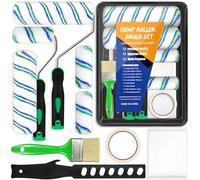 BGIUSQF 12 Pezzi Rullo Pittura Kit, Kit Rullo e Vaschetta per Verniciare, Rullo per Pittura, Viene Fornito con Vassoio, Pennello, Pellicola per Mascheratura, Nastro Adesivo