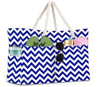 BGIUSQF Borsa Mare Donna, Borsa Mare Grande Famiglia, Multifunzionale Borsa Spiaggia Donna, Beach Bag Borsa da Spiaggia Estiva per Piscina Gite in Spiaggia Picnic Viaggi, Strisce Ondulate Blu