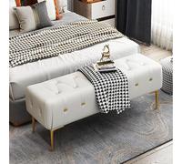 BGKASYHI Poggiapiedi, sgabello ottomano moderno ottomano lussuoso gambe dorate in pelle imbottita fine letto panca per soggiorno, camera da letto, ingresso corridoio, grigio 80 x 40 x 43 cm (31 x 16 x