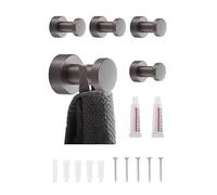 BGL Gancio da parete grigio - Set da 5 pezzi | Gancio per asciugamani in metallo antiruggine per bagno e cucina | Autoadesivo o montaggio a parete