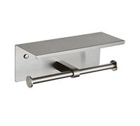 BGL - Porta carta igienica con ripiano a doppia testa, porta rotolo di carta igienica in acciaio inox, adesivo senza trapano, montaggio a parete per bagno In nichel spazzolato.