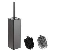 BGL Scopino e supporto per WC grigio, porta scopino in silicone con 2 testine, spazzola quadrata in alluminio per la pulizia del bagno, scopino per WC