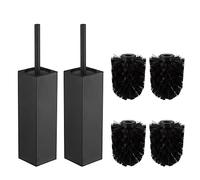 BGL Scopino quadrato con supporto, in acciaio inox 304 verniciato in gomma per WC e supporto per bagno, 2 testine di pulizia, nero