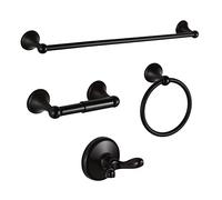 BGL, Set di accessori da bagno, regolabili ed espandibili, 4 pezzi, con barra per asciugamani, anello asciugamano, gancio accappatoio e porta carta igienica, montaggio a parete, bronzo lucidato ad