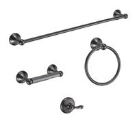 BGL Set di accessori per il bagno grigio canna di fucile 4 pezzi Set di accessori da bagno a parete Portasciugamani regolabile Gancio accappatoio Porta carta igienica Anello asciugamano Vernice a
