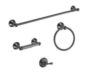 BGL Set di accessori per il bagno grigio canna di fucile 4 pezzi Set di accessori da bagno a parete Portasciugamani regolabile Gancio accappatoio Porta carta igienica Anello asciugamano Vernice a