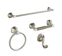 BGL Set di accessori per il bagno, in nichel spazzolato, regolabile, espandibile, 4 pezzi, set di accessori per il bagno, gancio per accappatoio, porta carta igienica, anello porta asciugamani