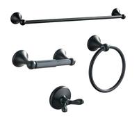 BGL Set di accessori per il bagno, nero opaco, barra portasciugamani espandibile regolabile, set di 4 pezzi da bagno Hardware Set da parete gancio per accappatoio porta carta igienica anello