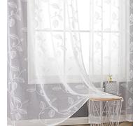 BGment Set di 2 tende trasparenti ricamate a foglia bianca, lunghezza 200 cm, 2 pannelli, con occhielli in lino sintetico, per il trattamento delle finestre, per soggiorno, fattoria, 150 x 200 cm