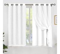 BGment Tende oscuranti con rivestimento trasparente, in tulle stampato argento a doppio strato, per soggiorno, tende isolanti termici per camera da letto, 2 pannelli ciascuno 120 x 150 cm, bianco puro