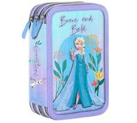 bgn Astuccio Scuola FROZEN 3 Scomparti Zip Cerniere completo di Colori GIOTTO, Astuccio Triplo 3 scomparti Frozen Elsa Bambina Pieno, 44 pezzi Accessori Scuola, Viola